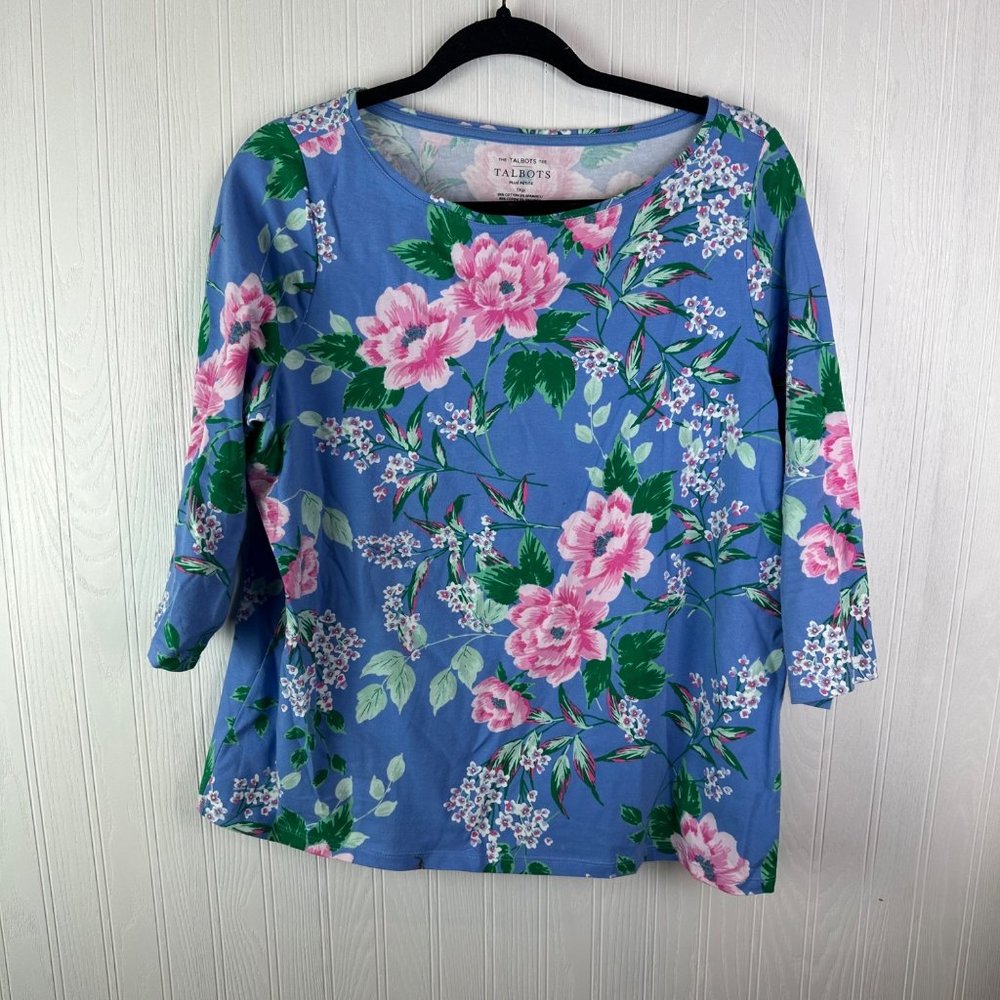 Talbots Tee Plus size Petite 1XP Floral print Blue
